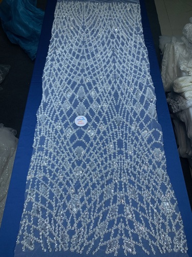 Bridal tulle beads lace mesh beaded and pearls fabrics for European wedding dress