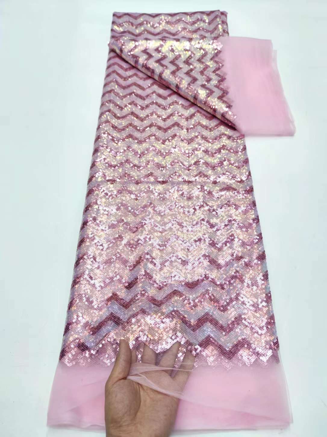 Pearl Sequin Lace Fabric for Wedding Dresses Sustainable Lace Mesh