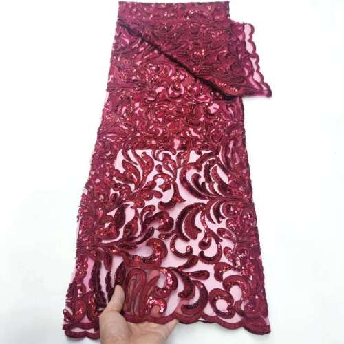 High Quality Sustainable Lace Fabric with Beads and Pearls for Bridal Wedding Dresses