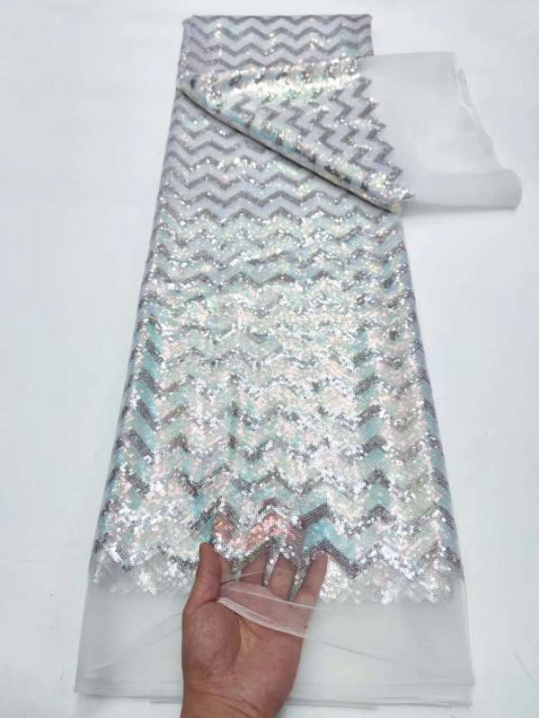 Pearl Sequin Lace Fabric for Wedding Dresses Sustainable Lace Mesh
