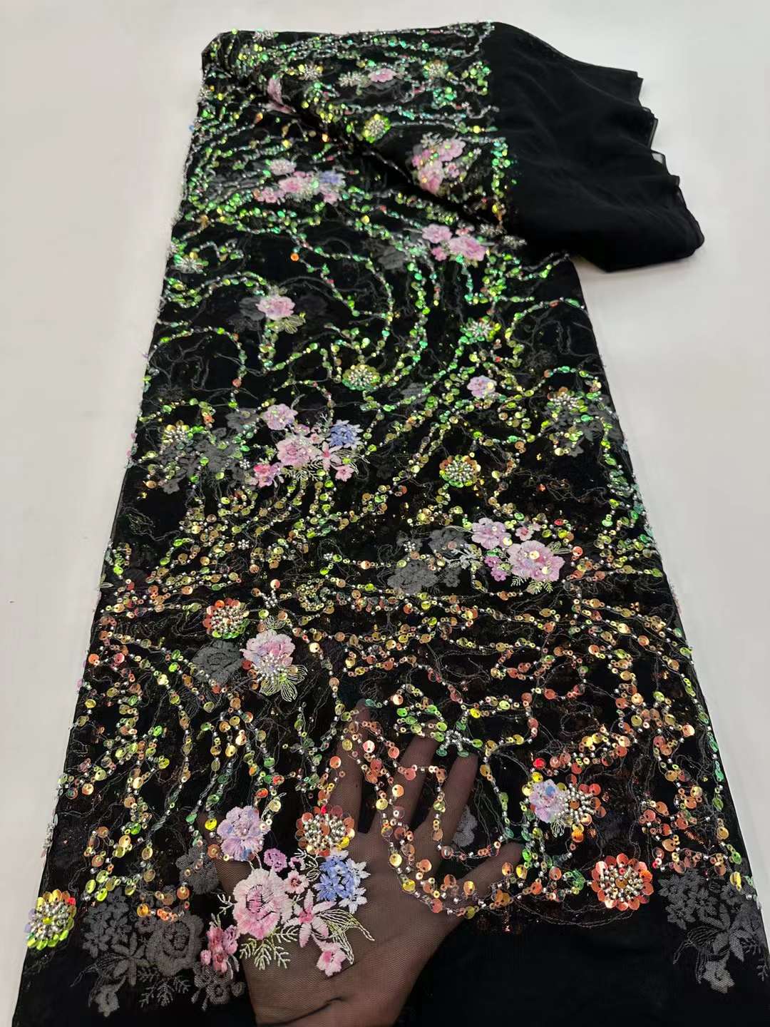 European style sequins embroidered wedding high density lace dress