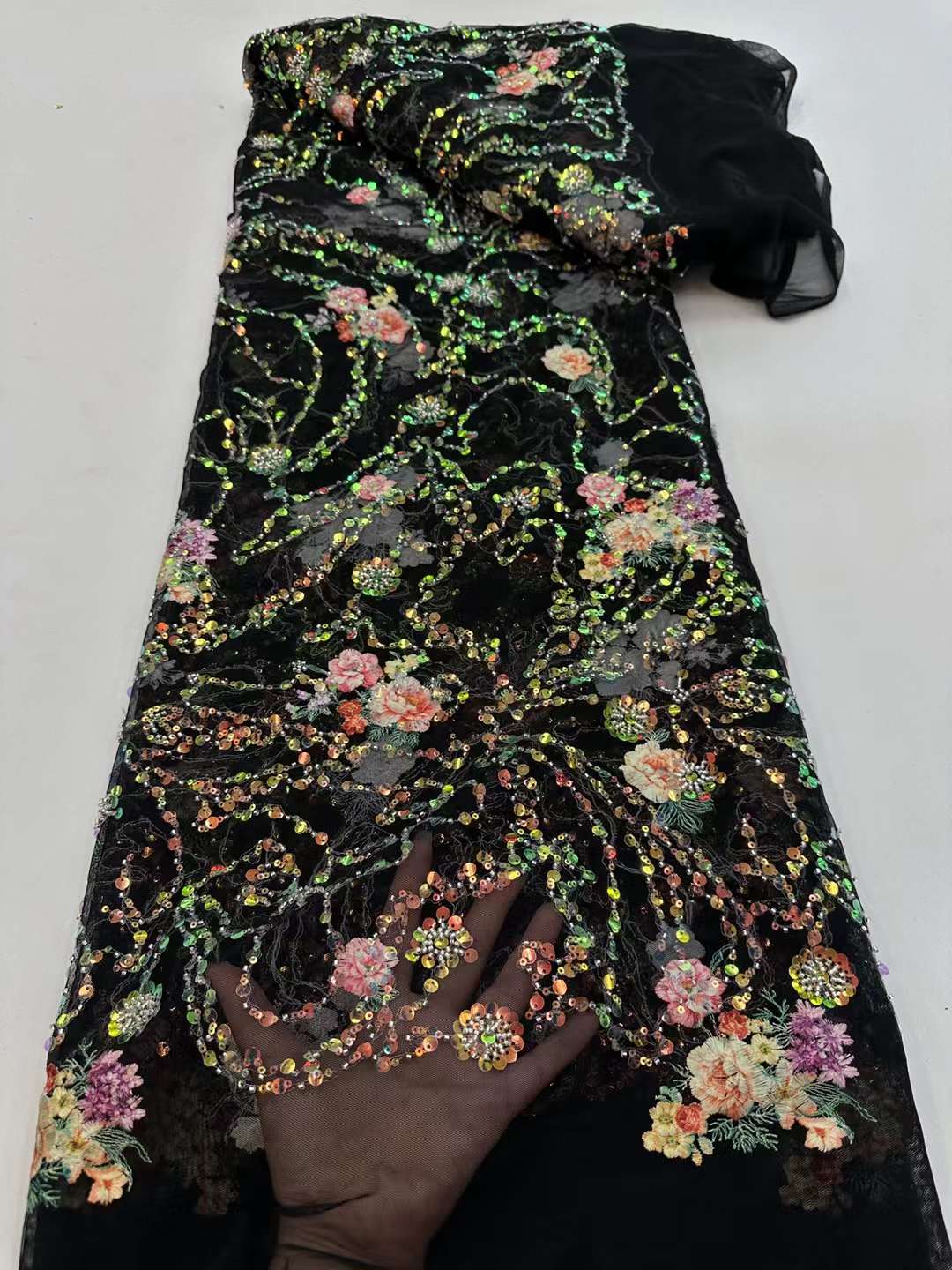 European style sequins embroidered wedding high density lace dress