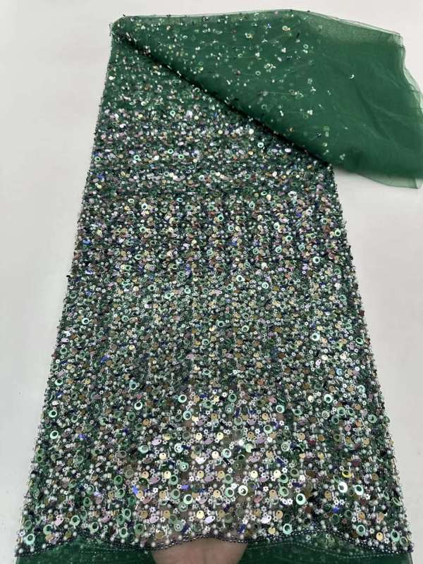 African lace fabric unique polyester mesh with beads and sequins