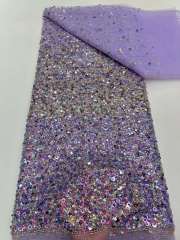 African lace fabric unique polyester mesh with beads and sequins