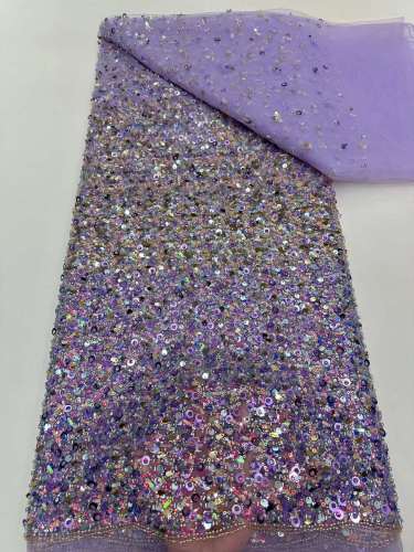 African lace fabric unique polyester mesh with beads and sequins