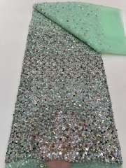 African lace fabric unique polyester mesh with beads and sequins