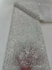 Shiny bridal tulle lace with heavy beads and pearls luxury crystal sequins lace for wedding dress