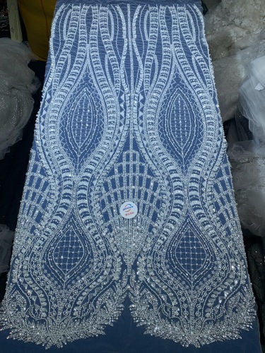 Bridal tulle beads lace mesh beaded and pearls fabrics for European wedding dress