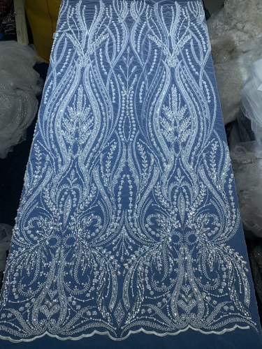 Bridal tulle beads lace mesh beaded and pearls fabrics for European wedding dress