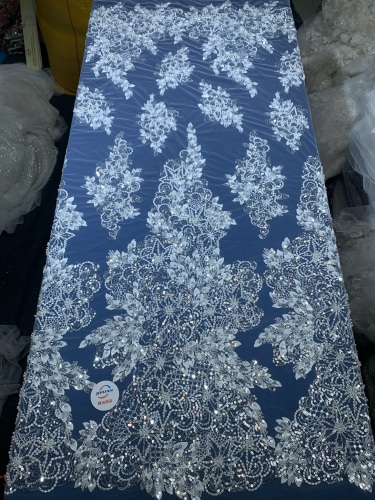 Bridal tulle beads lace mesh beaded and pearls fabrics for European wedding dress
