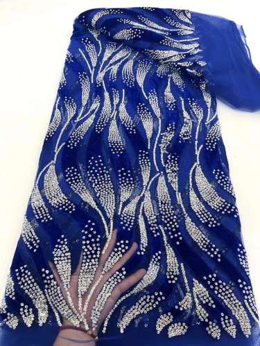 Wholesale Africa sequin textile fabric beaded lace for wedding dress