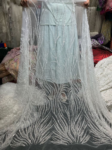white sequins beaded lace fabric wedding embroidery laces