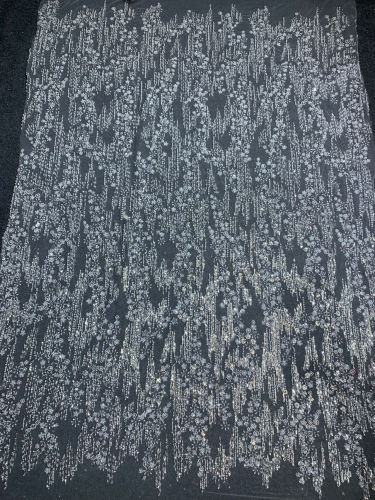 High end 100% polyester white fancy embroidery bridal couture luxury pearl lace fabric