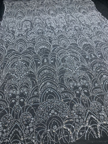 New Design Manufacturer Polyester Bridal Lace Fabric Embroidery Beaded Lace Fabric for Wedding Dress Garment