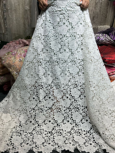 Hot Sell Milk Silk Regular White Flower Embroidery Water Soluble Lace Fabric
