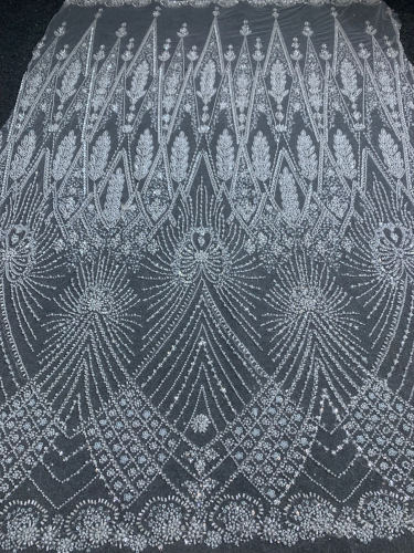 Nigeria Bridal Lace Embroidery High Quality Beaded Pearls Lace Luxury Sequins Beads Lace For Wedding Evening