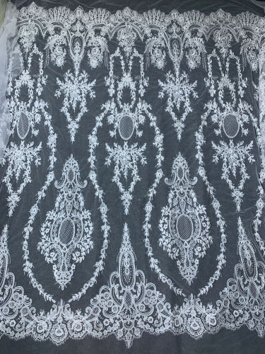 White wedding dress making material beaded sequins african lace fabric