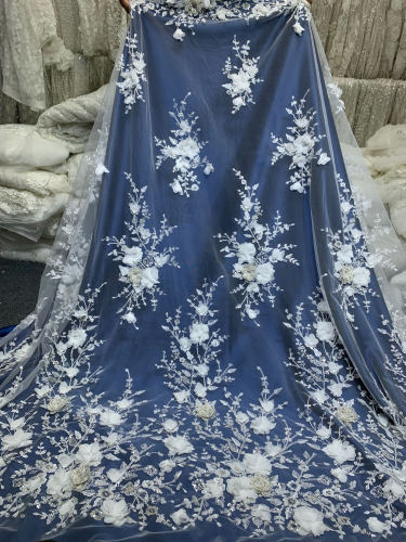 High Quality Embroidery White Lace Fabrics Tulle French Mesh Lace Fabrics For Women Bridal Wedding Dress Garment