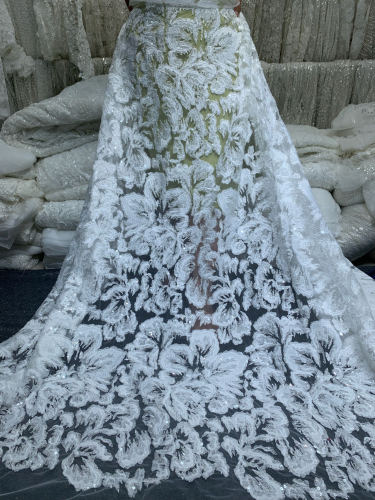 High Quality Embroidery White Lace Fabrics Tulle French Mesh Lace Fabrics For Women Bridal Wedding Dress Garment