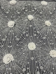TOP quality White 3D embroidery lace mesh fabric with bead and pearls bridal tulle fabric french beaded lace