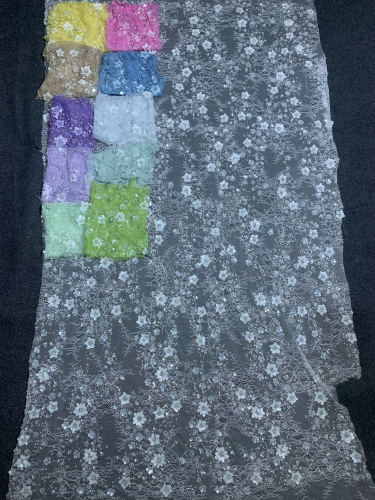 diamond Sequin beaded embroidered french lace luxury cotton african cotton bridal embroidery swiss lace fabric
