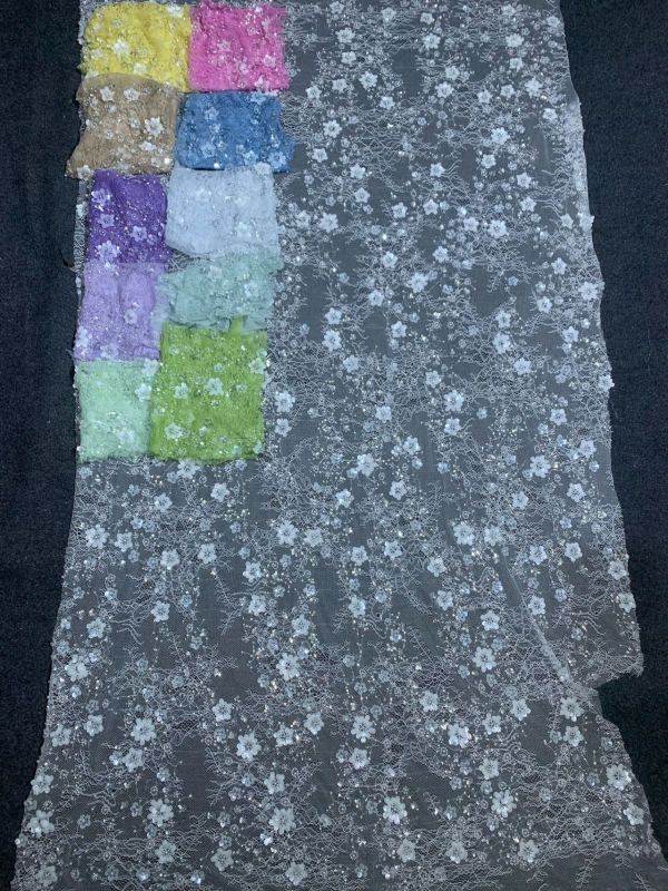diamond Sequin beaded embroidered french lace luxury cotton african cotton bridal embroidery swiss lace fabric