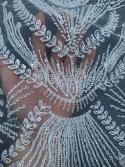 New style 100% polyester fancy beaded embroidery bridal laces fabrics