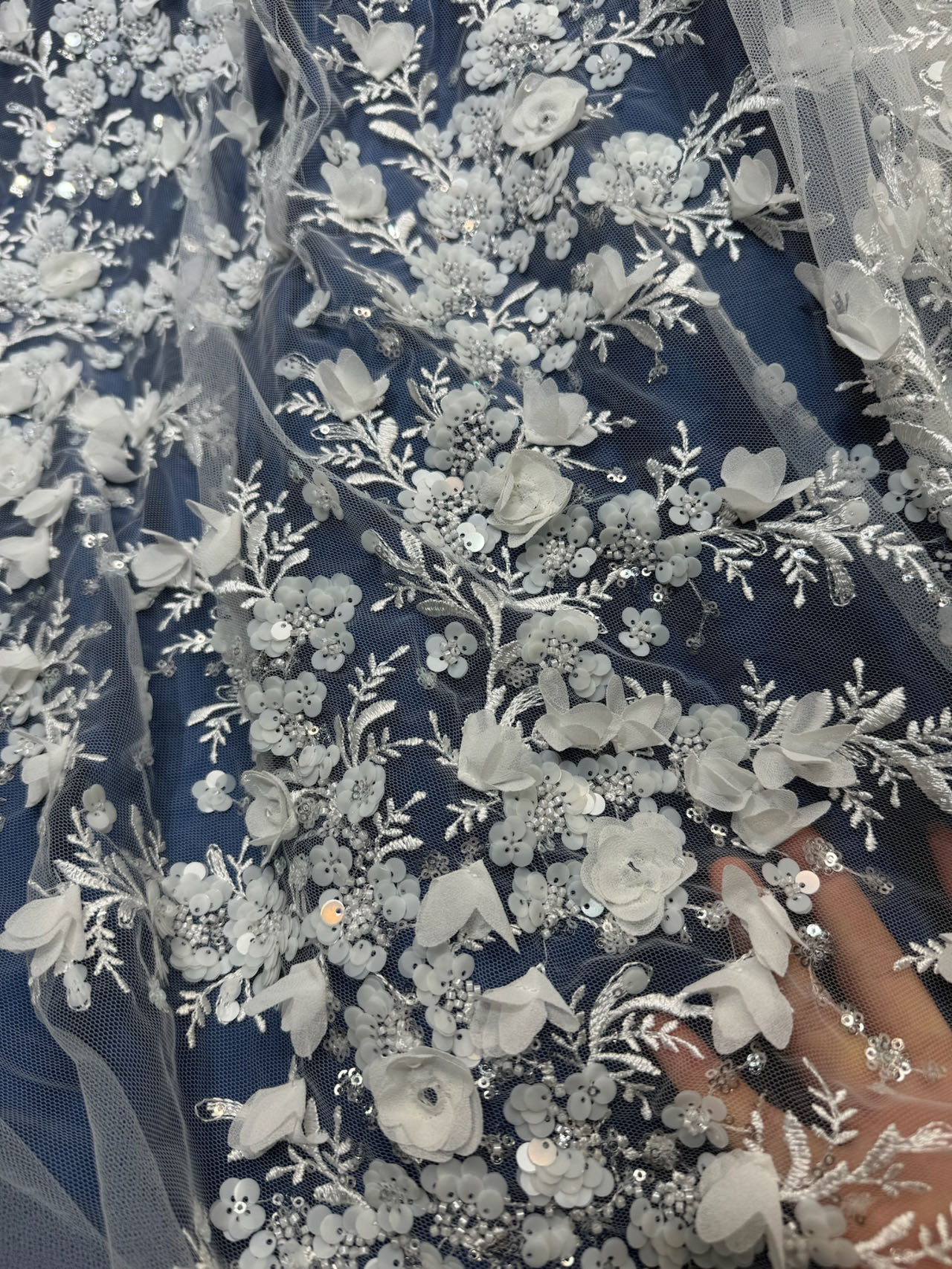 pure white beads lace sequins Embroidery wedding Lace Fabrics
