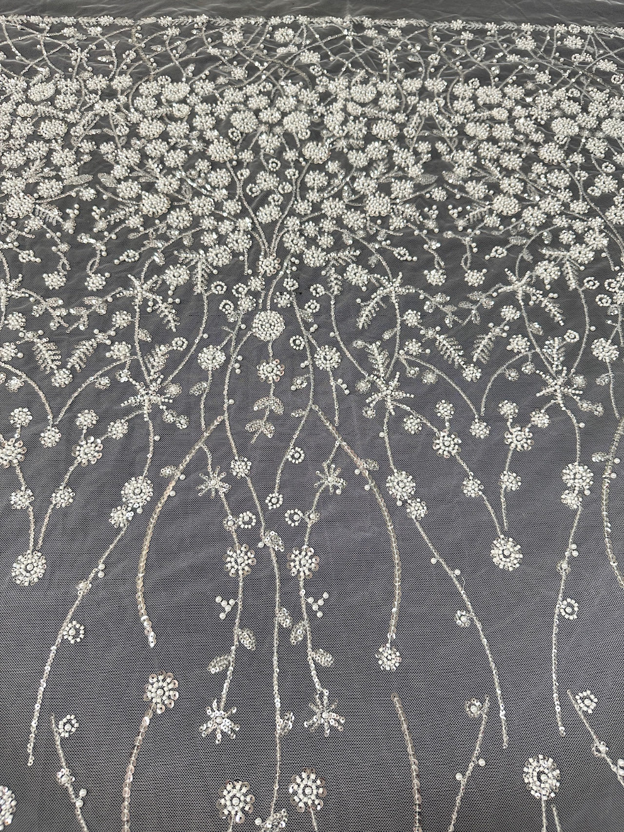 New floral pearl beaded glitter tulle lace fabric for wedding dress