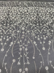 New floral pearl beaded glitter tulle lace fabric for wedding dress
