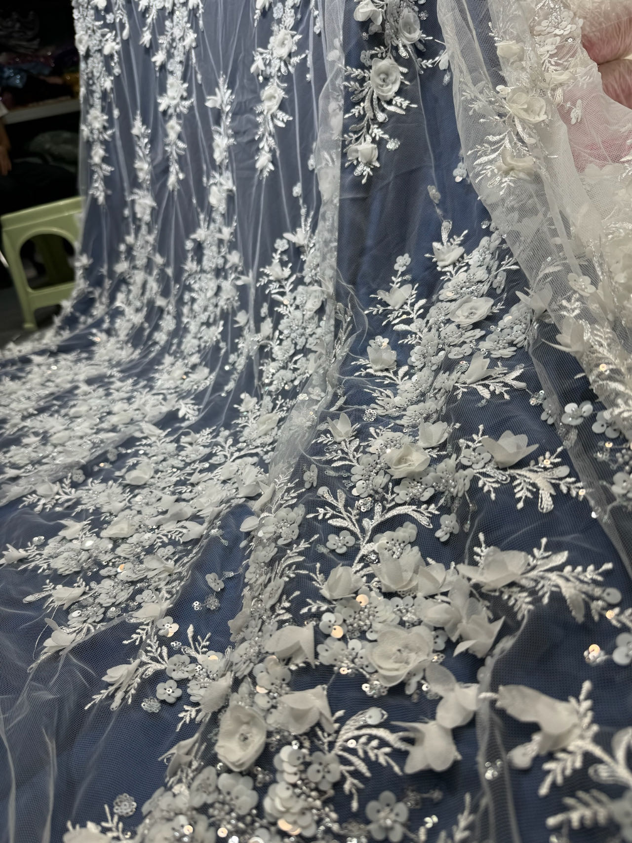 pure white beads lace sequins Embroidery wedding Lace Fabrics