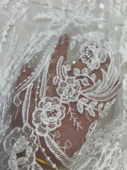 Luxury Ivory Embroidery Sequin white Lace Fabric For Wedding Dress,white lace fabric for clothes