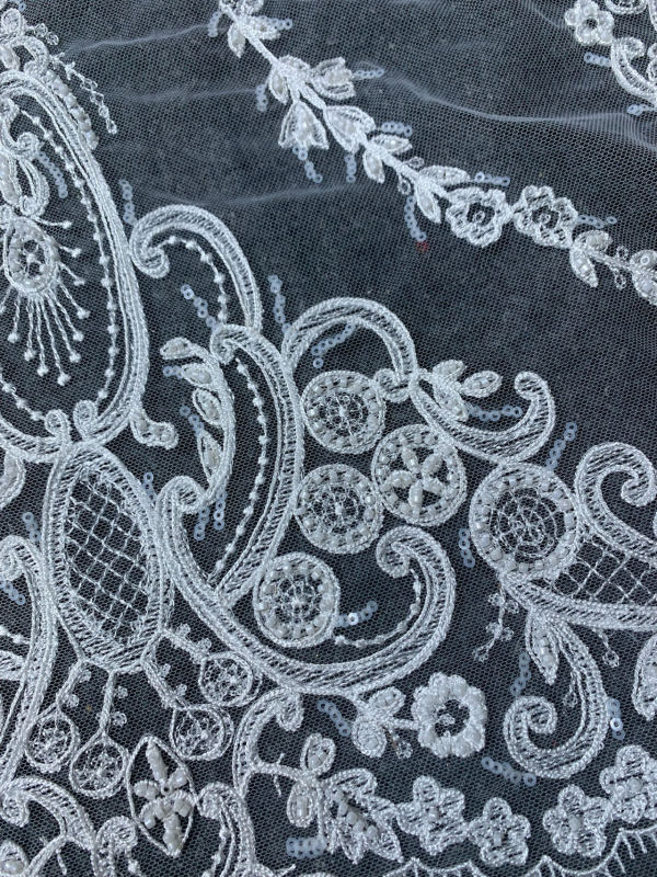 New style 100% polyester fancy beaded embroidery bridal laces fabrics