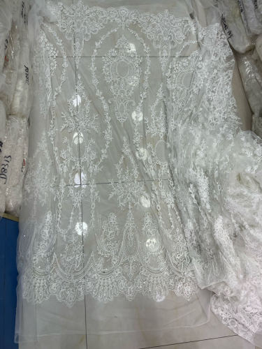 White wedding dress making material beaded sequins african lace fabric