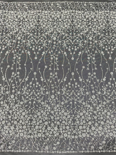 New floral pearl beaded glitter tulle lace fabric for wedding dress