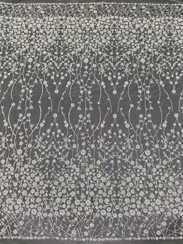 New floral pearl beaded glitter tulle lace fabric for wedding dress