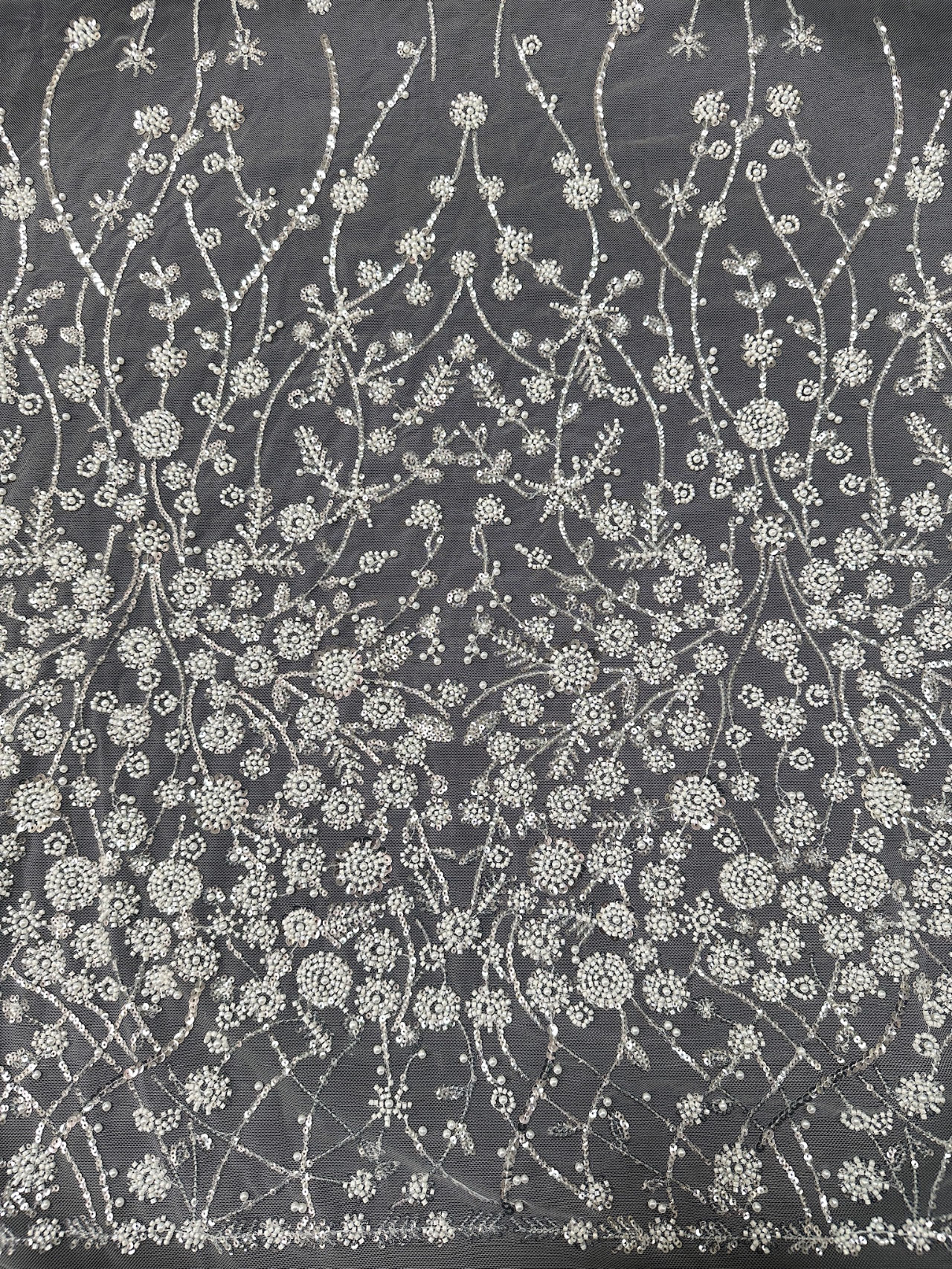 New floral pearl beaded glitter tulle lace fabric for wedding dress