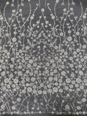 New floral pearl beaded glitter tulle lace fabric for wedding dress