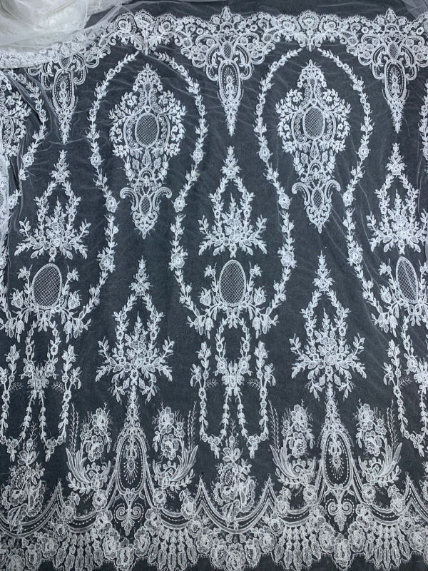 New style 100% polyester fancy beaded embroidery bridal laces fabrics