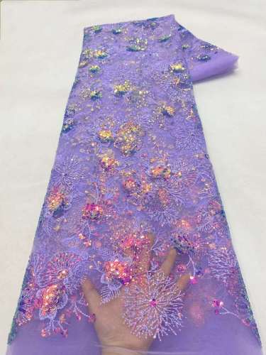 Affordable high quality lace fabric with sequins and beads, wedding dress lace fabric