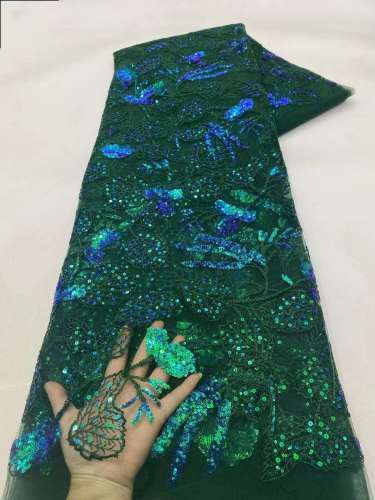Wholesale Africa sequin textile fabric beaded lace for wedding dress