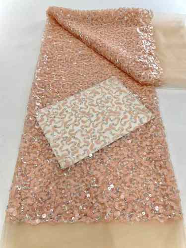 Affordable high quality lace fabric with sequins and beads, wedding dress lace fabric
