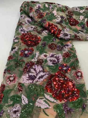 Affordable high quality lace fabric with beads pearls and sequins wedding dress lace fabric