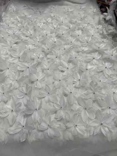 High quality of premium swiss multi color sequins 3d feather lace fabric for wedding dress