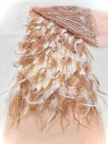 High quality of premium swiss multi color sequins 3d feather lace fabric for wedding dress
