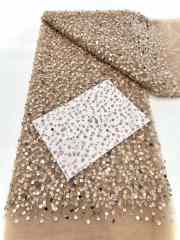 Affordable high quality lace fabric with beads pearls and sequins wedding dress lace fabric