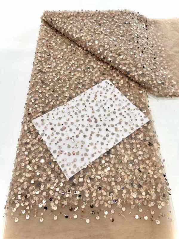 Affordable high quality lace fabric with beads pearls and sequins wedding dress lace fabric