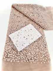 Affordable high quality lace fabric with beads pearls and sequins wedding dress lace fabric