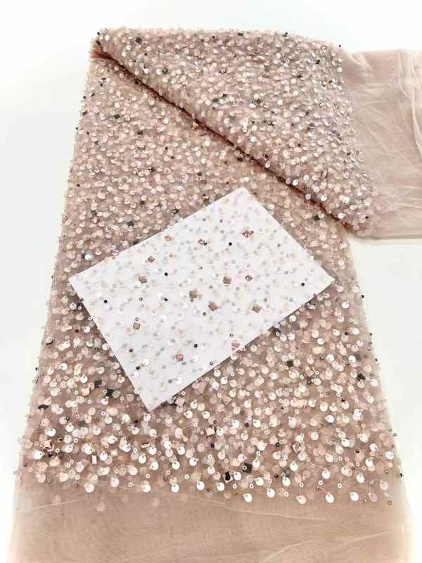 Affordable high quality lace fabric with beads pearls and sequins wedding dress lace fabric