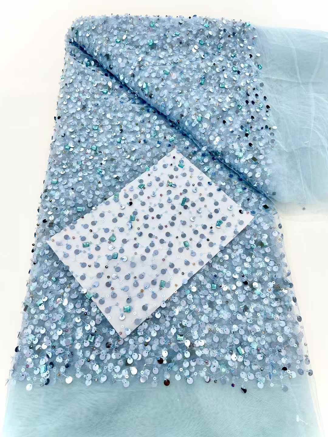 Affordable high quality lace fabric with beads pearls and sequins wedding dress lace fabric